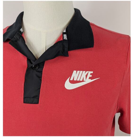 Nike Mens Medium Polo 100% Cotton Coral Logo Casual Black Golf Sports 2 Button - Picture 5 of 10